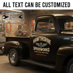 personalized piston and wings speed work lettering decal hot rod lettering decal kustom kulture sticker 13884