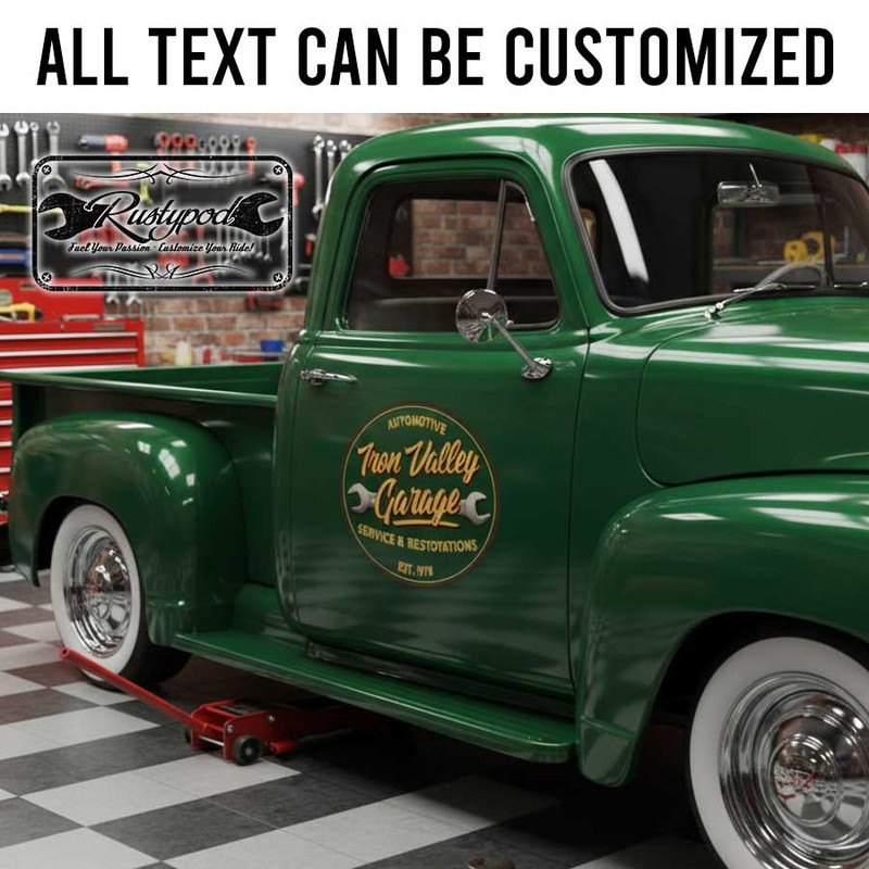 personalized wrench logo garage lettering decal service and restoration decal company sign sticker 13890