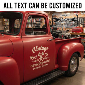 personalized vintage rod company door sign decal hot rod decal car lettering decal pinstriping art piston logo sticker 13901