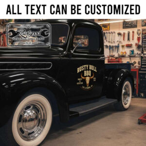 personalized bbq lettering decal skull logo decal hot rod decal kustom kulture sticker 13904