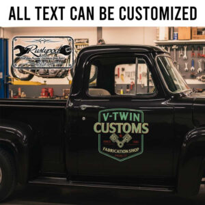 personalized v8 piston logo lettering decal hot rod decal shop truck door art decal kustom kulture sticker 13910