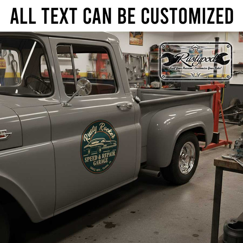 personalized speed garage sign decal hot rod lettering decal shop truck door sign decal kustom kulture sticker 13912