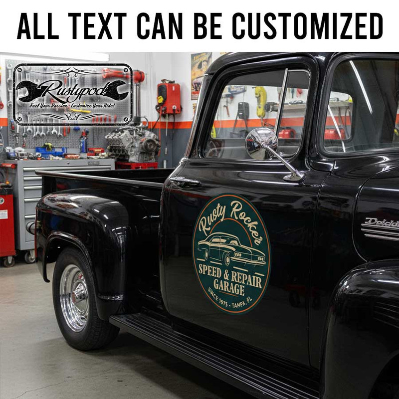 personalized speed garage sign decal hot rod lettering decal shop truck door sign decal kustom kulture sticker 13912 - Image 2