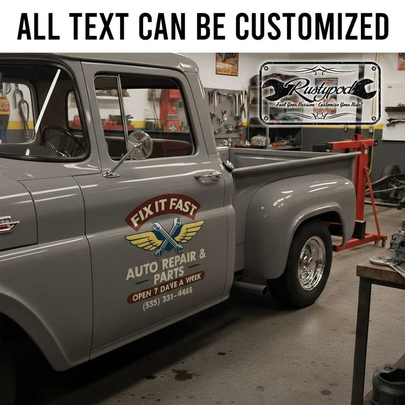 personalized crossing wrench and wings hot rod lettering decal car lettering decal sticker 13913