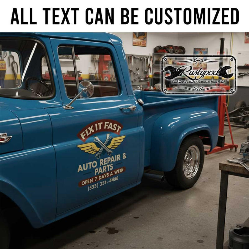 personalized crossing wrench and wings hot rod lettering decal car lettering decal sticker 13913 - Image 2