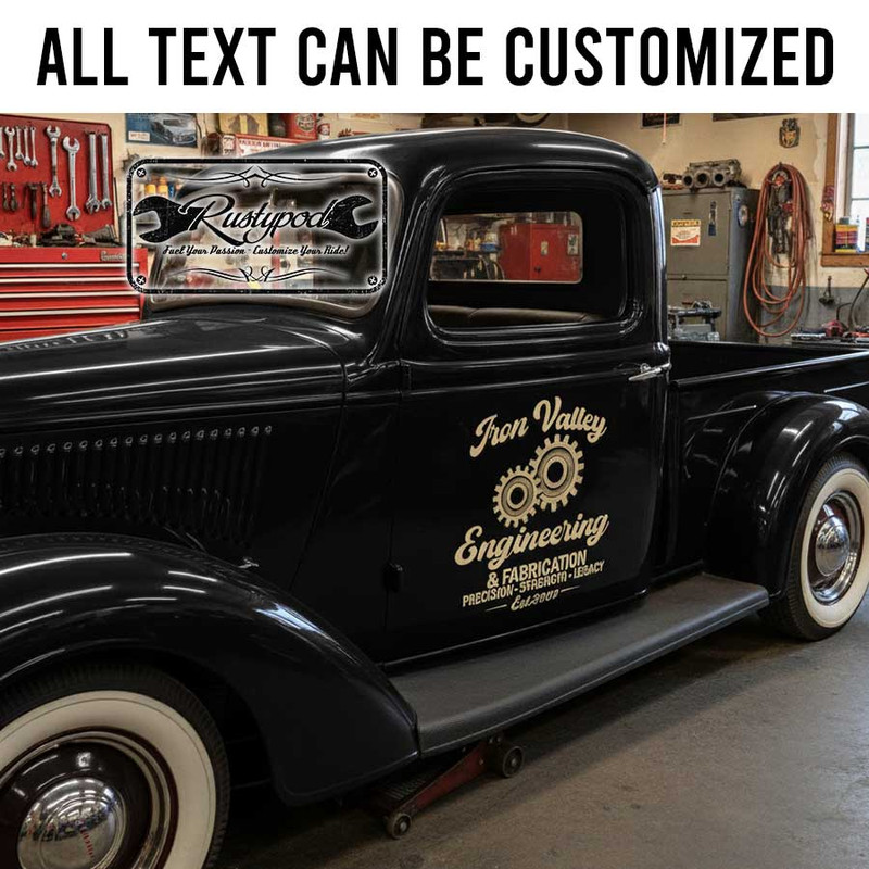 personalized gear head lettering decal engineering and fabrication company sign decal sticker 13914