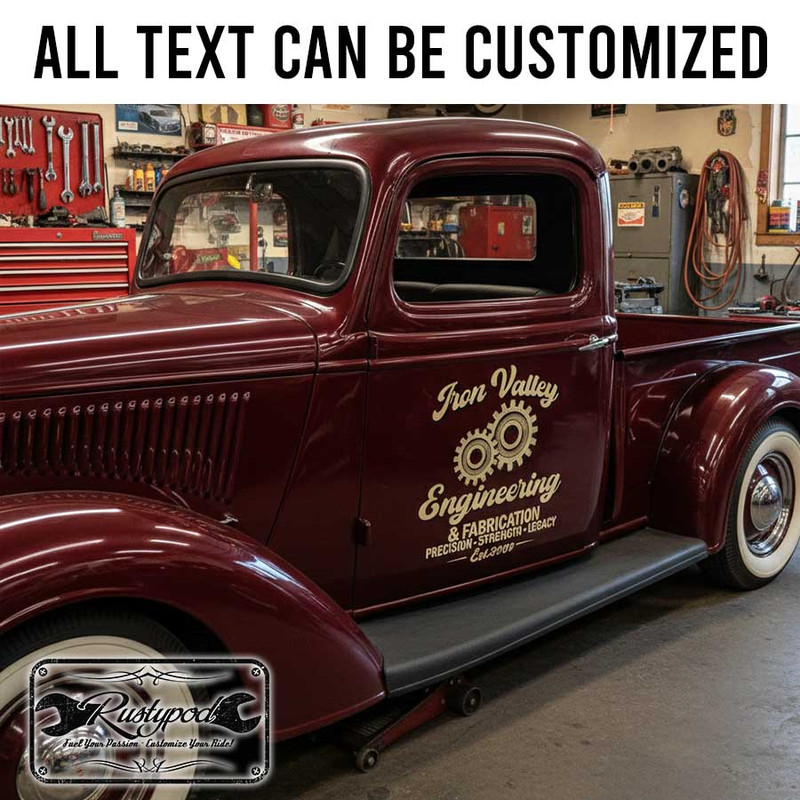 personalized gear head lettering decal engineering and fabrication company sign decal sticker 13914 - Image 2