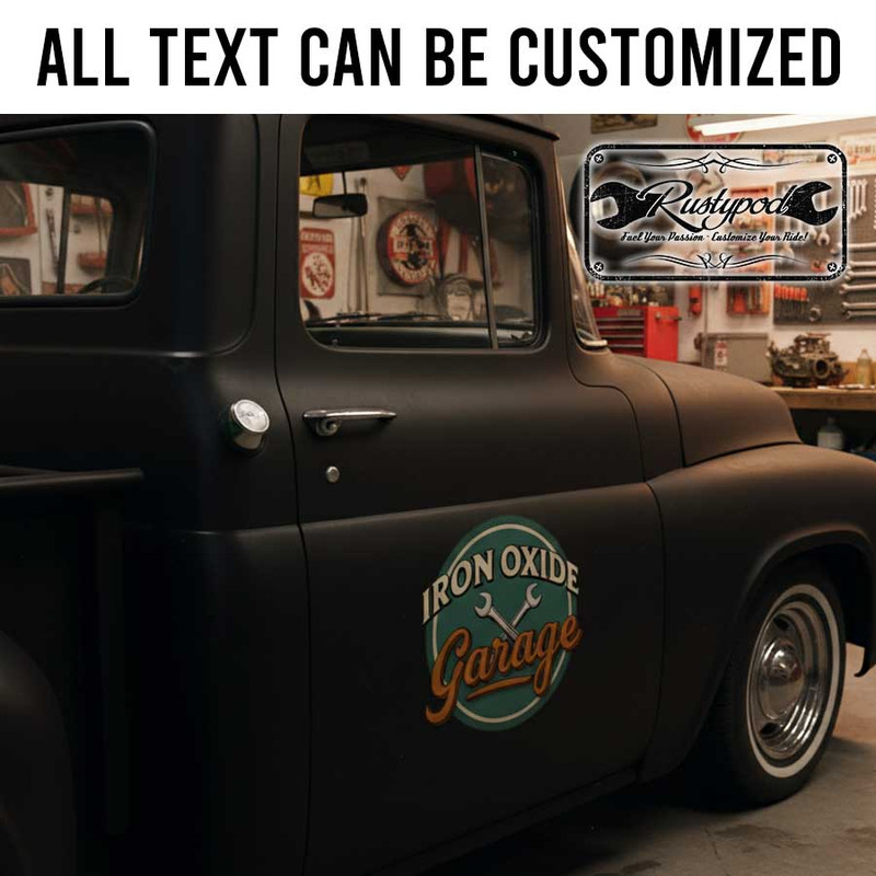 personalized crossing wrench lettering decal hot rod garage sign decal rat rod door art sticker 13919