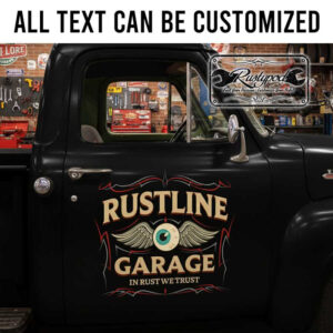 personalized flying eyeball pinstriping art lettering decal in rust we trust lettering decal kustom kulture sticker 13924