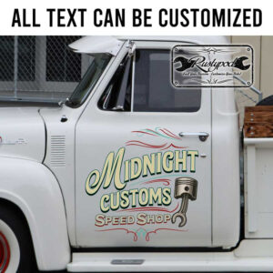 personalized speed shop sign lettering piston logo lettering hot rod door art garage lettering sticker 13925