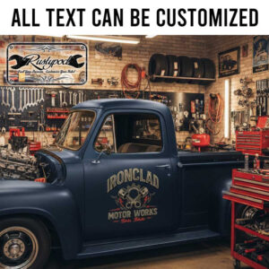 personalized gear head and piston lettering decal pinstriping art decal motor works lettering sticker 13929