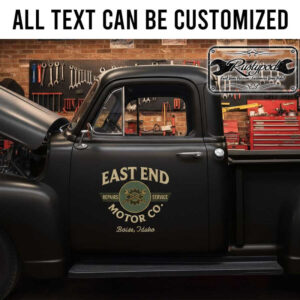 personalized repair garage lettering hot rod door art kustom kulture shop truck sign crossing wrench sticker 13930