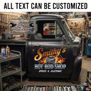 personalized hot rod shop lettering decal engine speed and customs garage sign kustom kulture sticker 13974