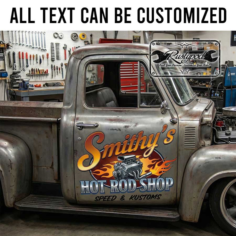 personalized hot rod shop lettering decal engine speed and customs garage sign kustom kulture sticker 13974 - Image 2