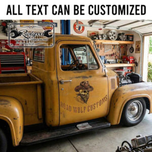 personalized cowboy skull hot rod lettering decal rat rod door sign decal kustom kulture sticker 13975