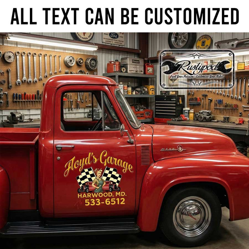personalized checkered flag lettering decal pin up girl decal hot rod decal fix it garage sticker 13982 - Image 2