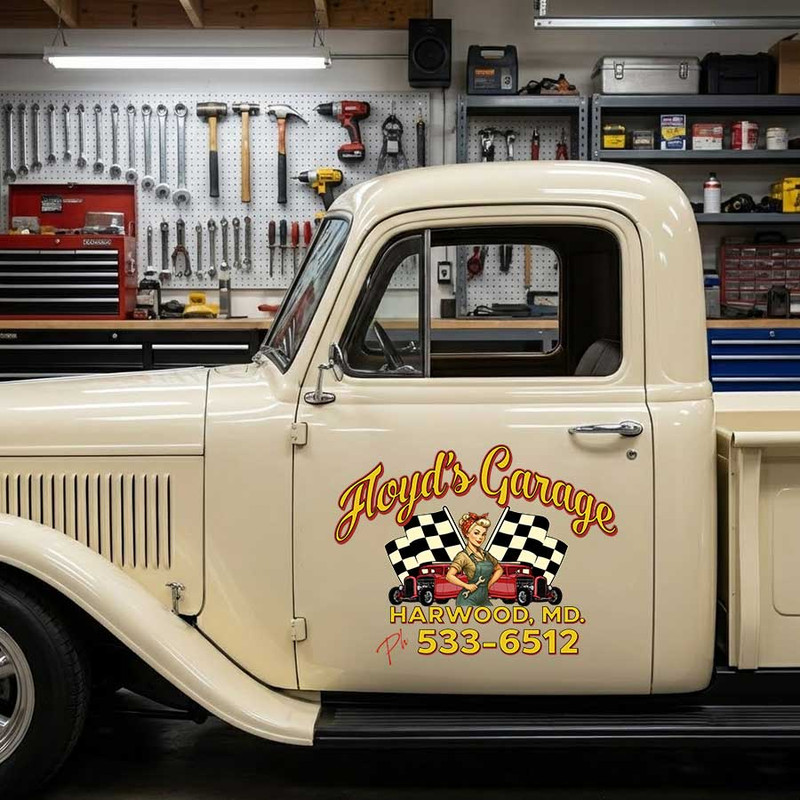 personalized checkered flag lettering decal pin up girl decal hot rod decal fix it garage sticker 13982 - Image 3