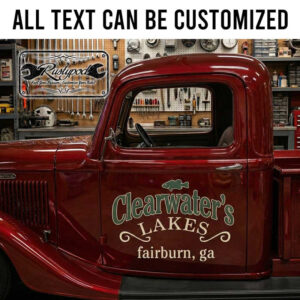 personalized fishing lettering hook and boat sign decal lake house lettering sticker 13987