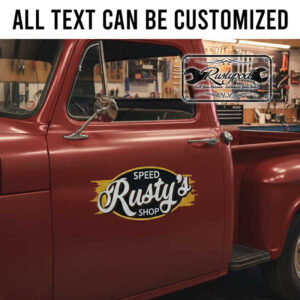 personalized rusty shop lettering decal hot rod lettering decal sticker for patina truck shop sticker 14002