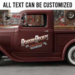 personalized speed shop door art lettering decal checkered flag lettering decal hot rod and restoration garage sign sticker 14004