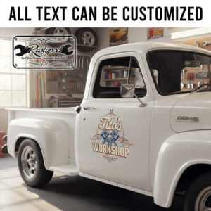 personalized workshop crossing piston lettering decal pinstriping art decal hot rod garage sign sticker 14020