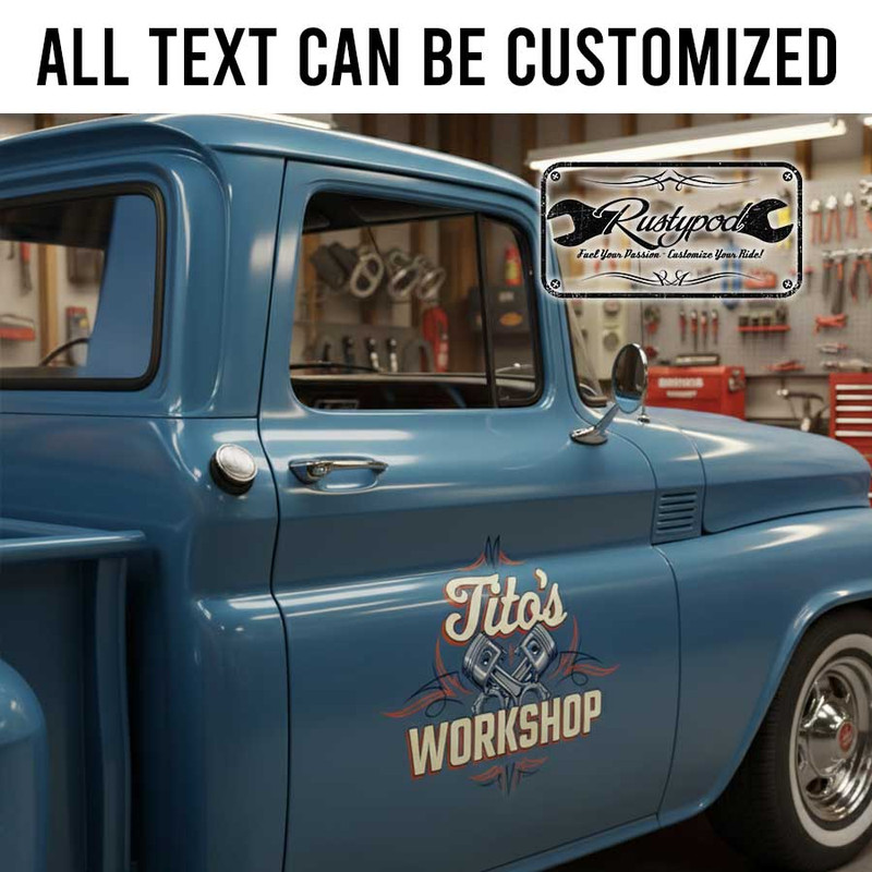 personalized workshop crossing piston lettering decal pinstriping art decal hot rod garage sign sticker 14020 - Image 2