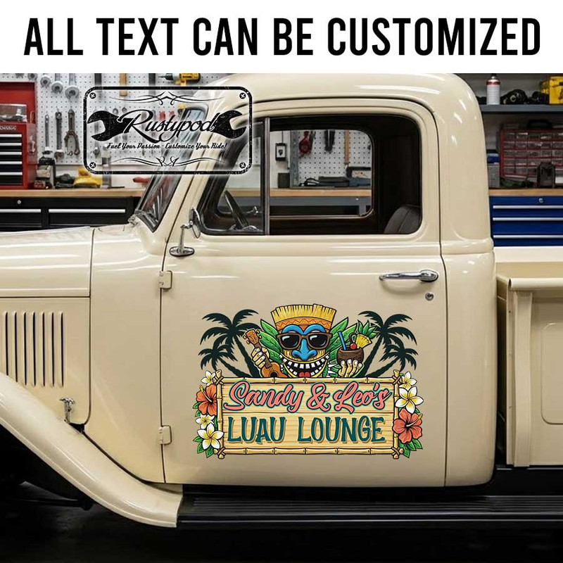 personalized tiki bar lettering decal hot rod door sign decal kustom kulture sticker 14032