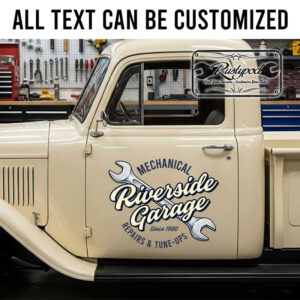 personalized wrench logo garage lettering decal service and restoration decal company sign sticker 14034