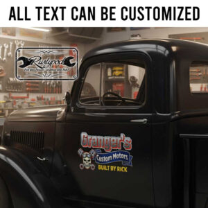 personalized skull and piston lettering decal custom motor garage sign decal hot rod lettering sticker 14037