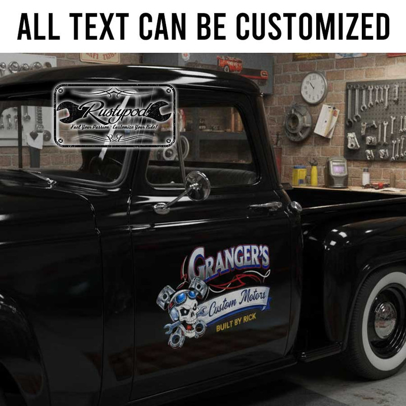 personalized skull and piston lettering decal custom motor garage sign decal hot rod lettering sticker 14038