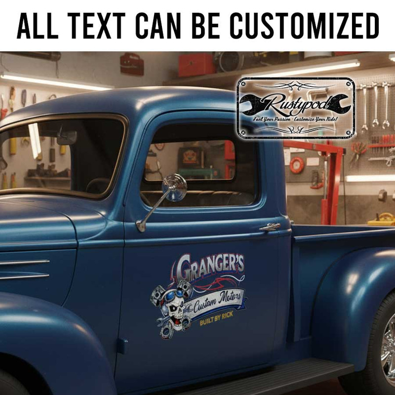 personalized skull and piston lettering decal custom motor garage sign decal hot rod lettering sticker 14038 - Image 2