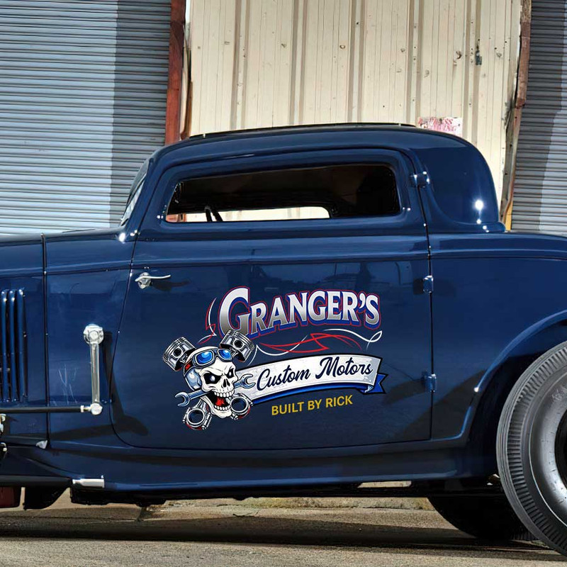 personalized skull and piston lettering decal custom motor garage sign decal hot rod lettering sticker 14038 - Image 3