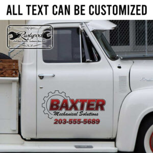 personalized technical company sign decal gear head lettering sign workshop sticker 14043