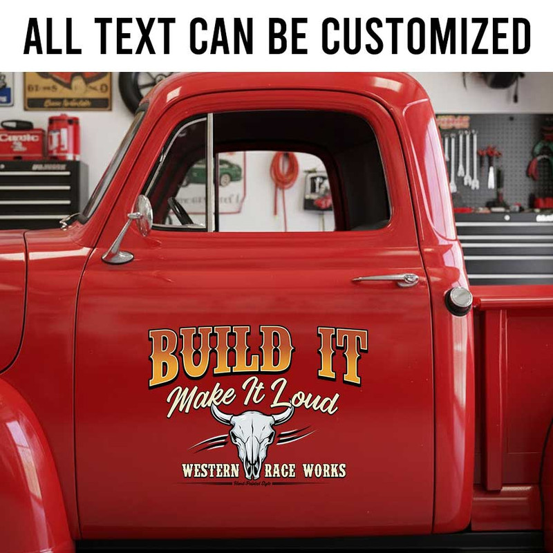personalized build it make it loud skull lettering decal kustom kulture decal hot rod art sticker 14050