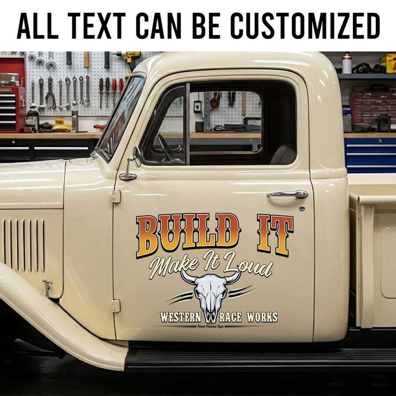 personalized build it make it loud skull lettering decal kustom kulture decal hot rod art sticker 14050 - Image 2