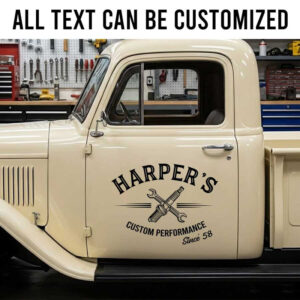 personalized hot rod sticker spark plug and wrench lettering decal shop truck door art sticker 14051
