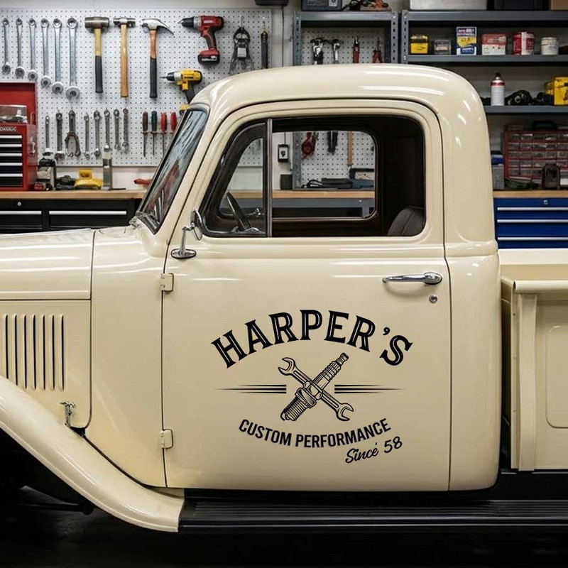 personalized hot rod sticker spark plug and wrench lettering decal shop truck door art sticker 14051 - Image 3