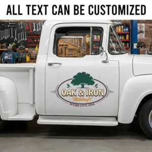 personalized oak lettering decal hot rod decal rat rod door sign sticker 14060