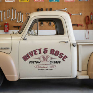 personalized crossing piston lettering decal hot rod lettering decal rat rod door art decal custom garage sign sticker 14066