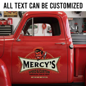 personalized red devil and spark plug lettering sign decal hot rod sign decal car lettering decal pinstriping art sticker 14068