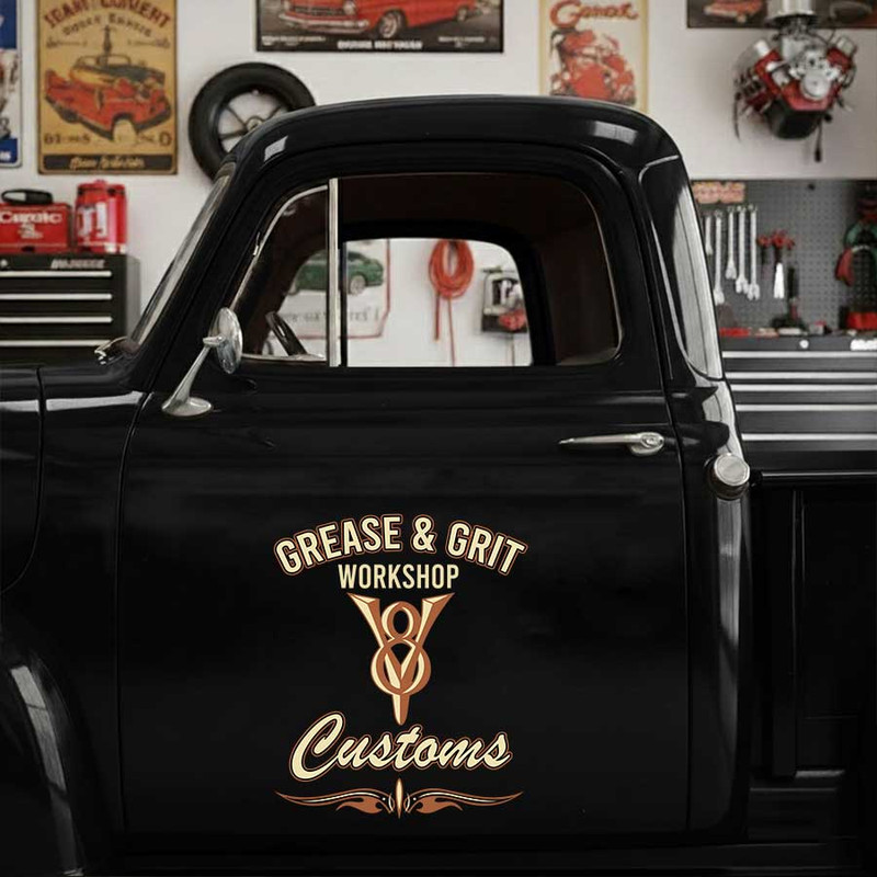 personalized v8 engine lettering decal workshop sign decal pinstriping art decal kustom kulture sticker 14070 - Image 3