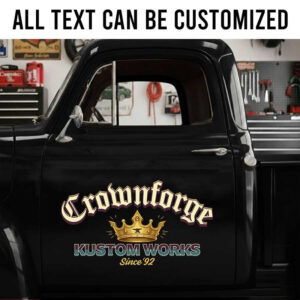personalized crown lettering decal hot rod lettering decal kustom works sign sticker 14074