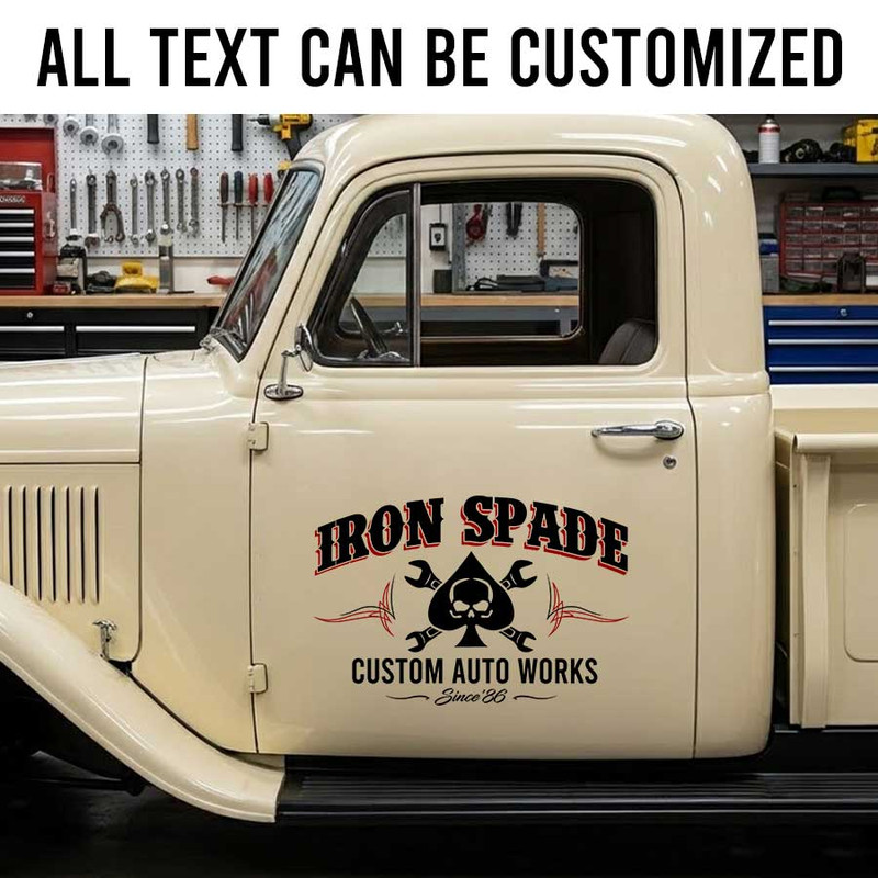 personalized pinstriping art lettreing decal ace skull and wrench decal custom auto work sticker 14077