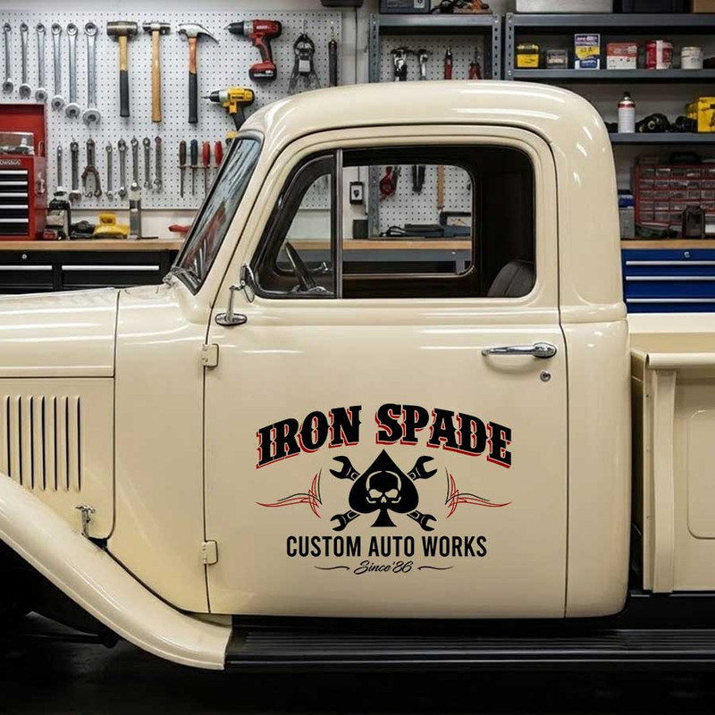 personalized pinstriping art lettreing decal ace skull and wrench decal custom auto work sticker 14077 - Image 3