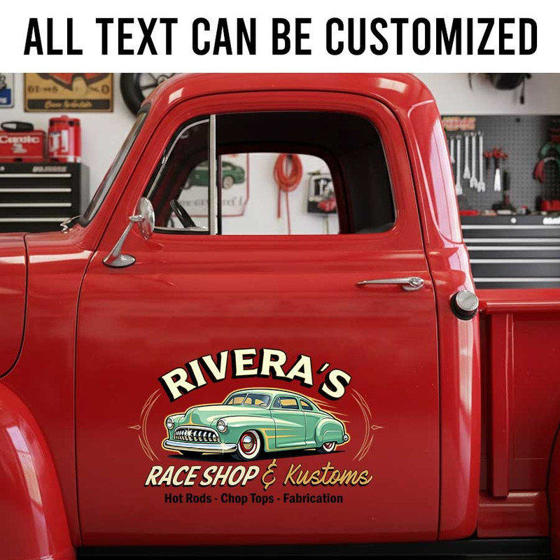 personalized hot rod shop lettering decal pinstriping art decal race shop sign decal kustom kulture sticker 14082