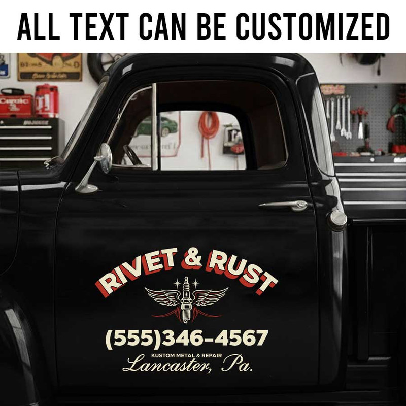 personalized spark plug lettering decal performance build garage lettering decal kustom kulture decal shop truck door sign sticker 14087