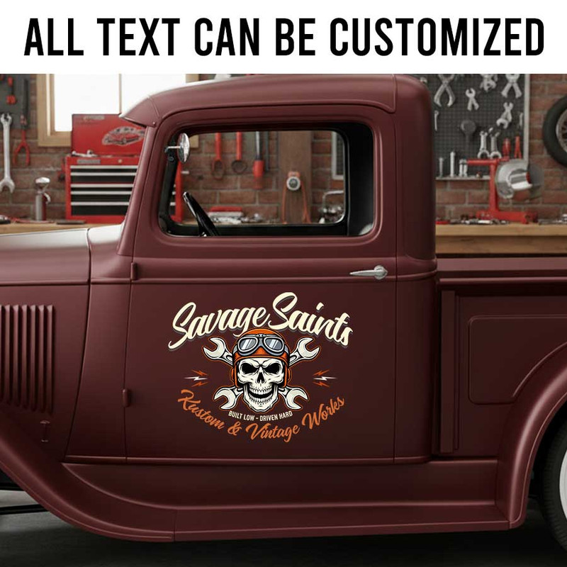 personalized skull lettering decal hot rod decal wrench logo lettering sticker 14089 - Image 2