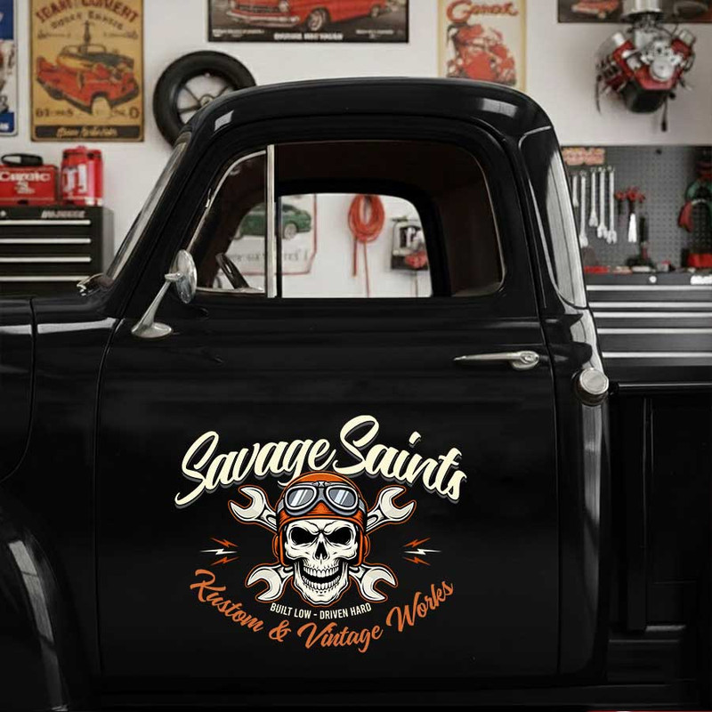 personalized skull lettering decal hot rod decal wrench logo lettering sticker 14089 - Image 3