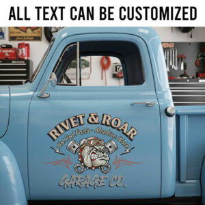 personalized pitbull and piston logo lettering decal hot rod decal car lettering decal kustom kulture sticker 14111