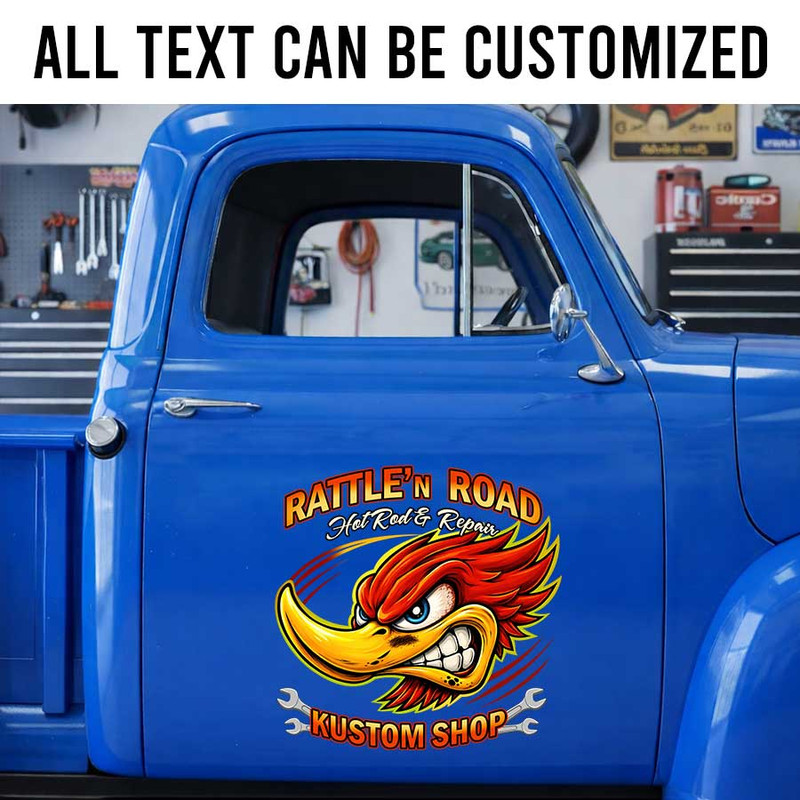personalized hot rod lettering decal woodpecker hot rod decal hot rod and repair shop lettering sticker 14177 - Image 2